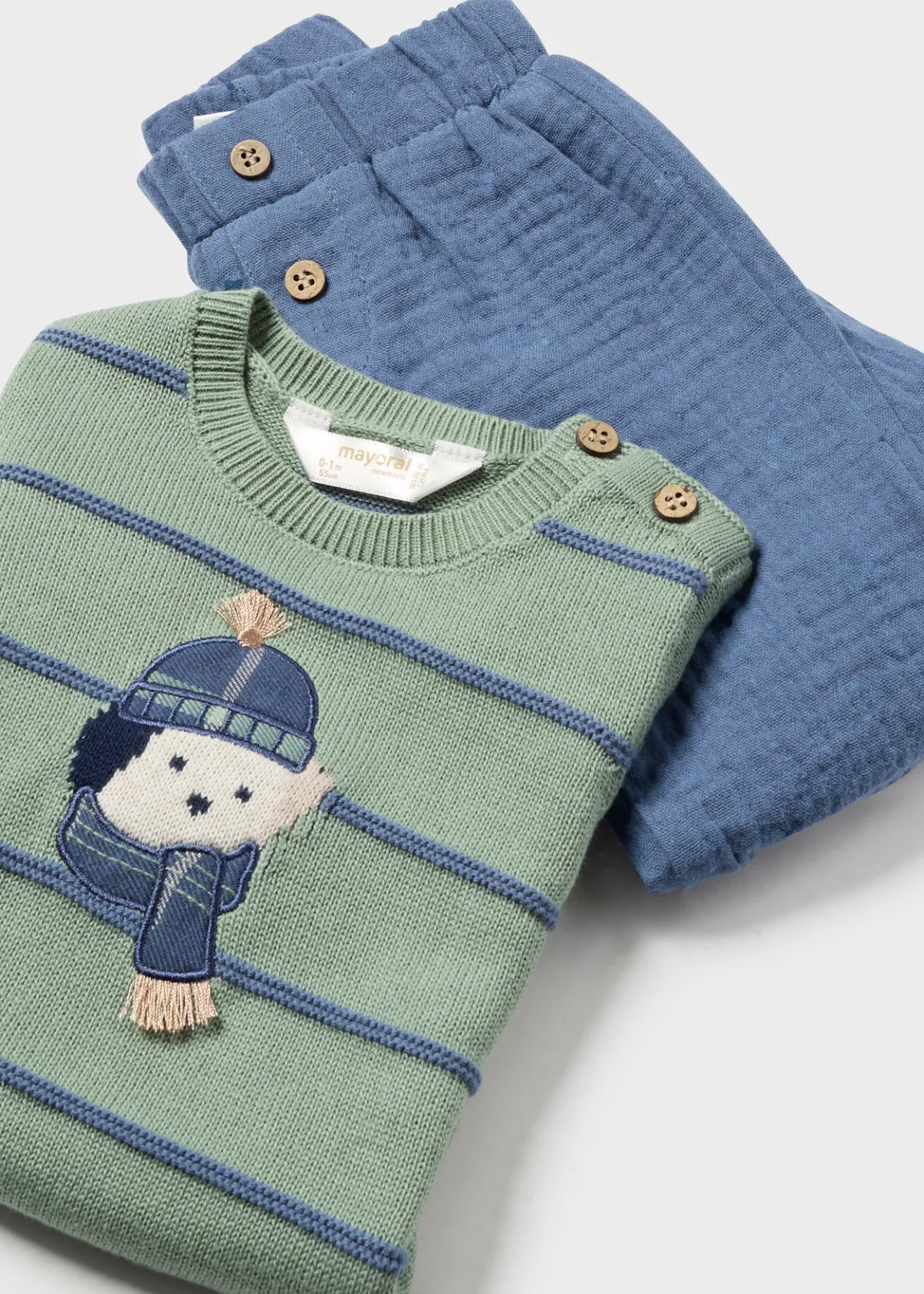 BOY Mayoral Newborn Animal Sweater and Pants Set