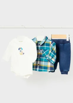 BOY Mayoral Newborn Boy 3 Piece Checked Set