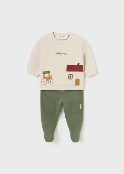 BOY Mayoral Newborn Farm Print Footed Pant and Sweater Set