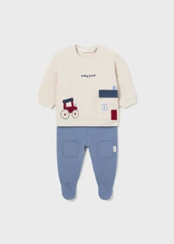 BOY Mayoral Newborn Farm Print Footed Pant and Sweater Set