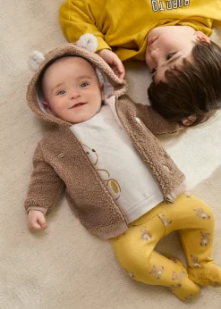 BOY Mayoral Newborn Faux Sheepskin Zip Hoodie
