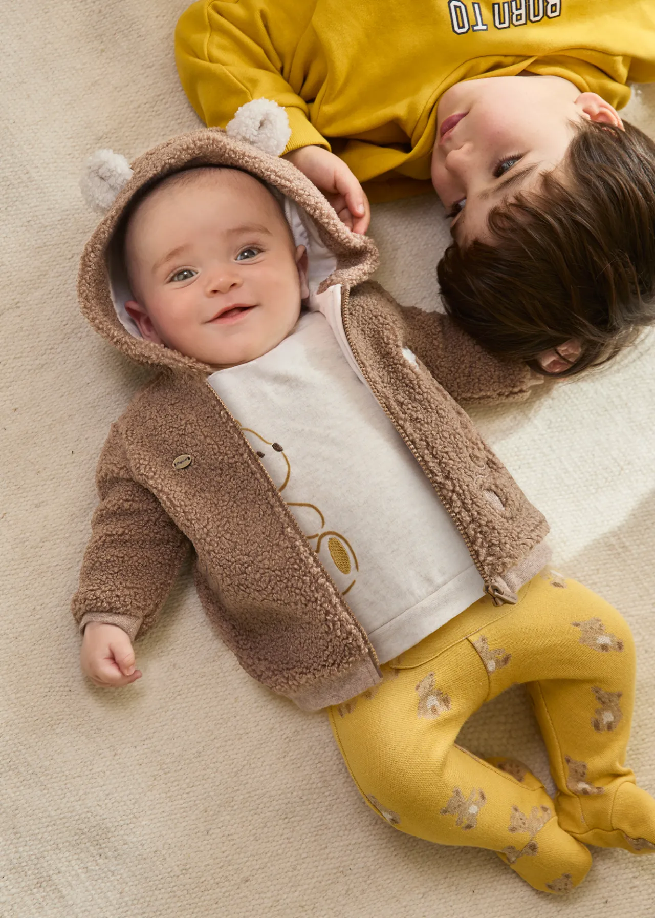 BOY Mayoral Newborn Faux Sheepskin Zip Hoodie