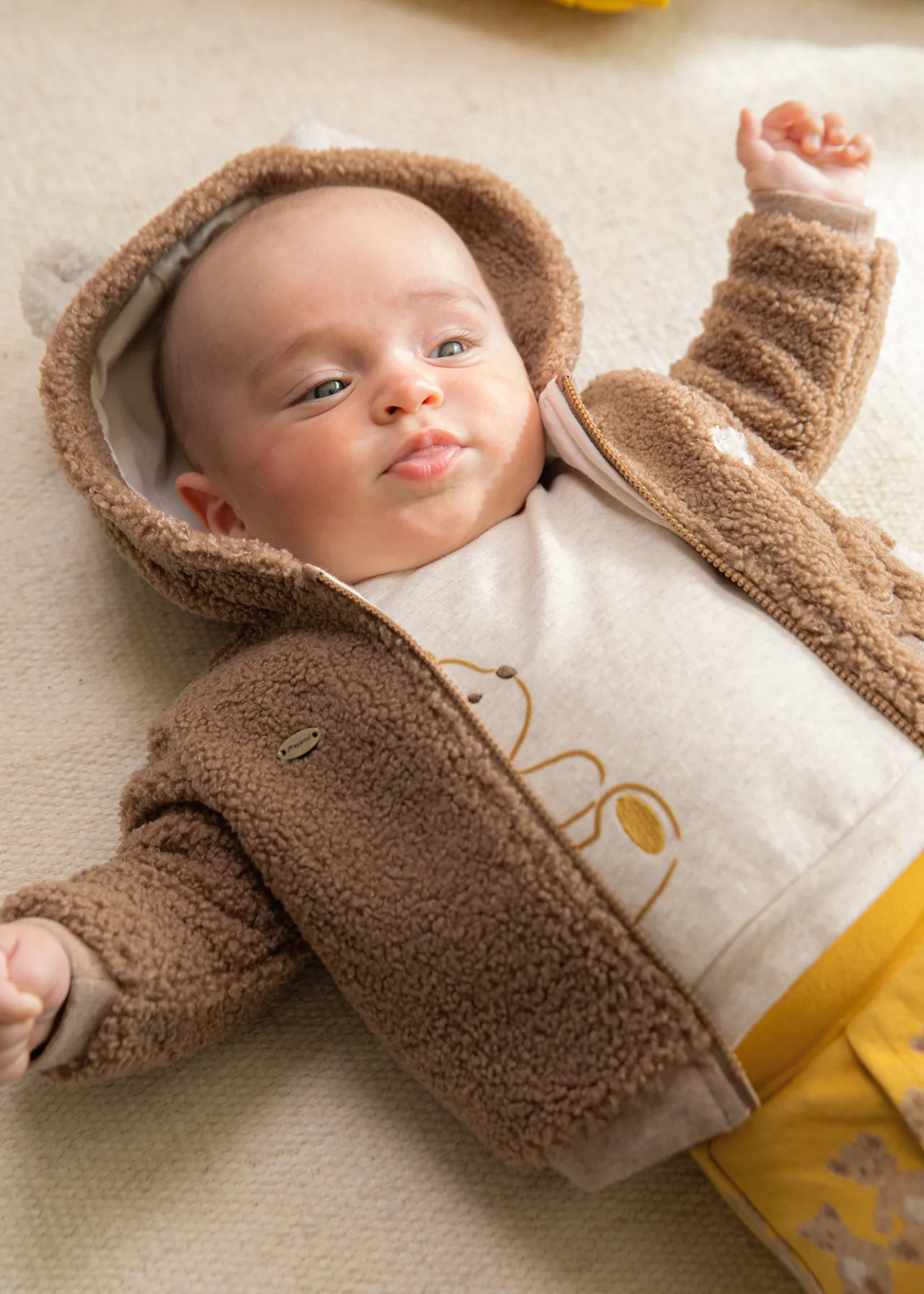 BOY Mayoral Newborn Faux Sheepskin Zip Hoodie