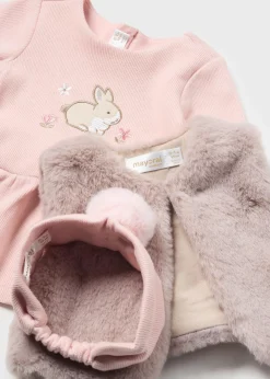 Mayoral Newborn Girl 3 Piece Set with Faux Fur Vest
