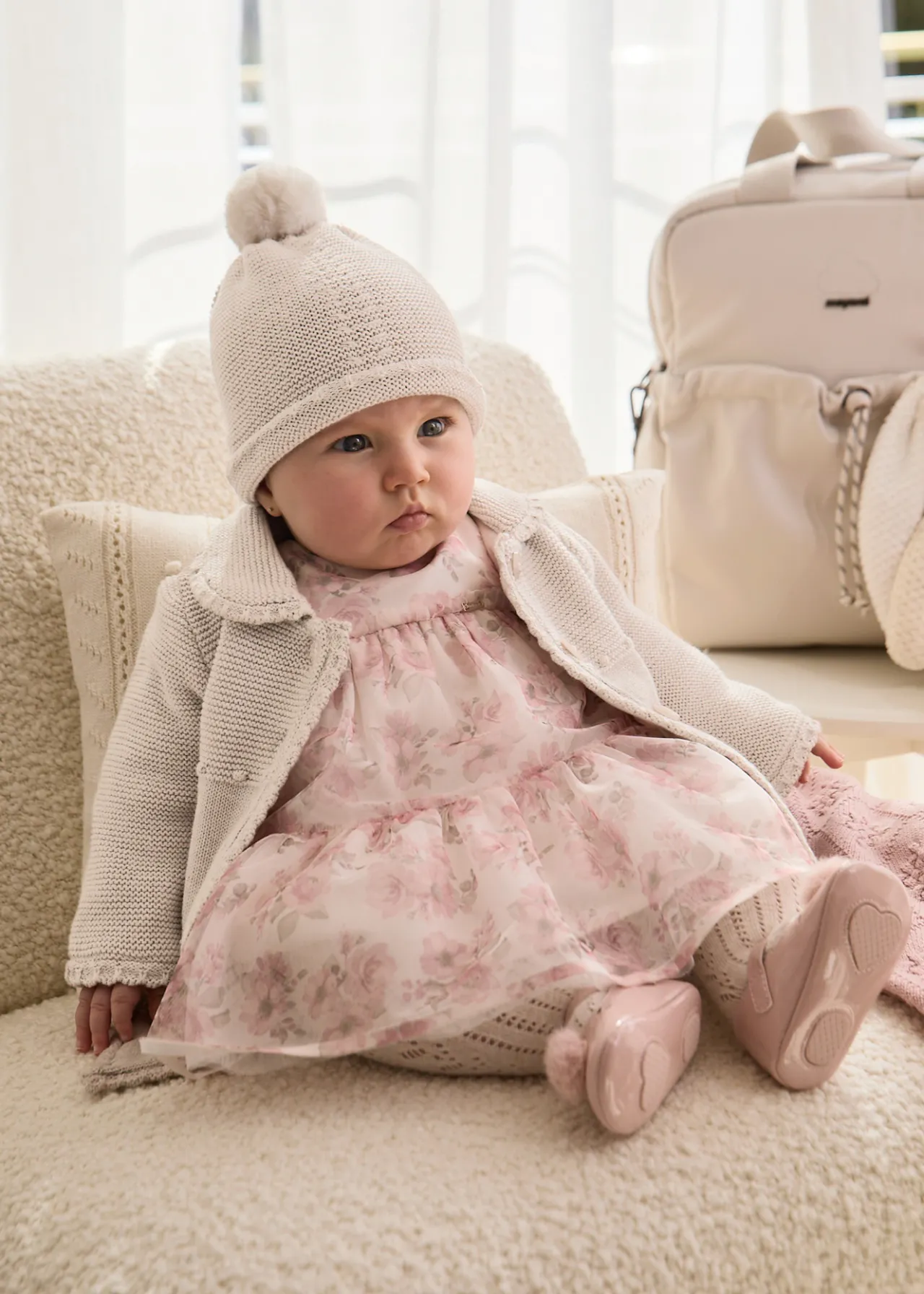 Mayoral Newborn Knit Coat with Hat