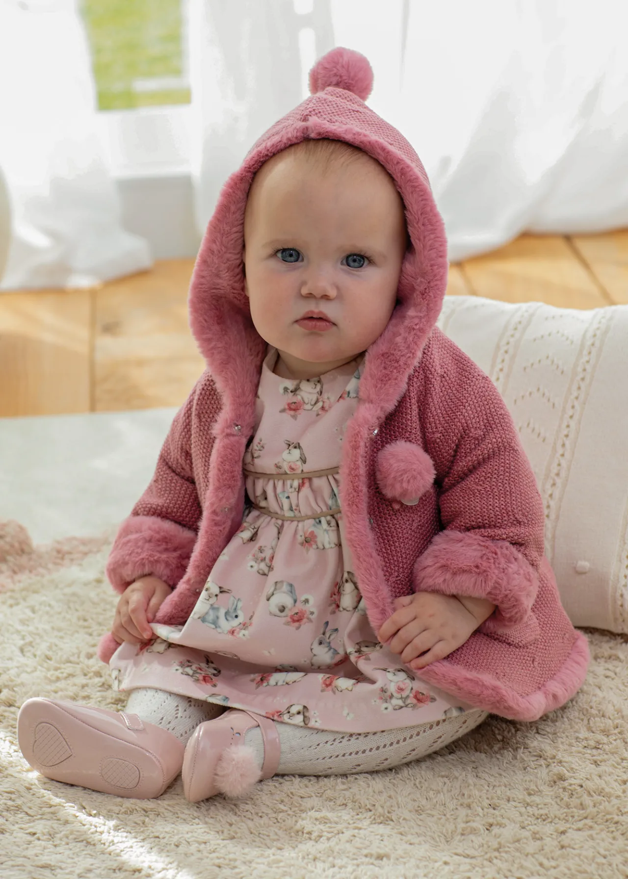 Mayoral Newborn Knit Faux Fur Jacket