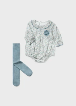 Mayoral Newborn Leggings and Floral Romper Set