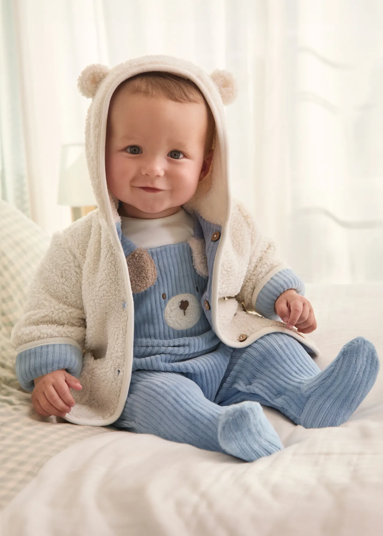 BOY Mayoral Newborn Reversible Faux Sheepskin Coat