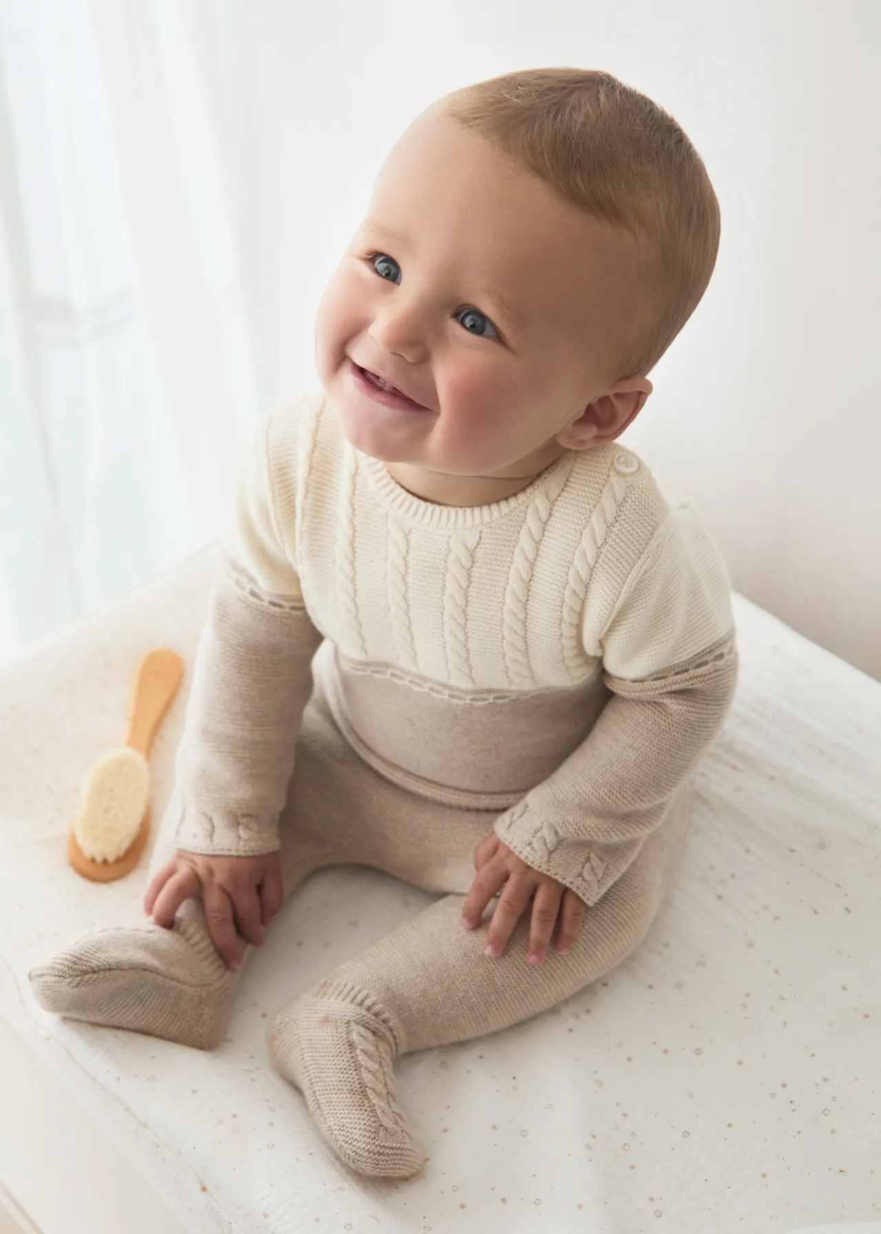 BOY Mayoral Newborn Striped Sweater and Footed Pant Set