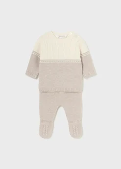 BOY Mayoral Newborn Striped Sweater and Footed Pant Set