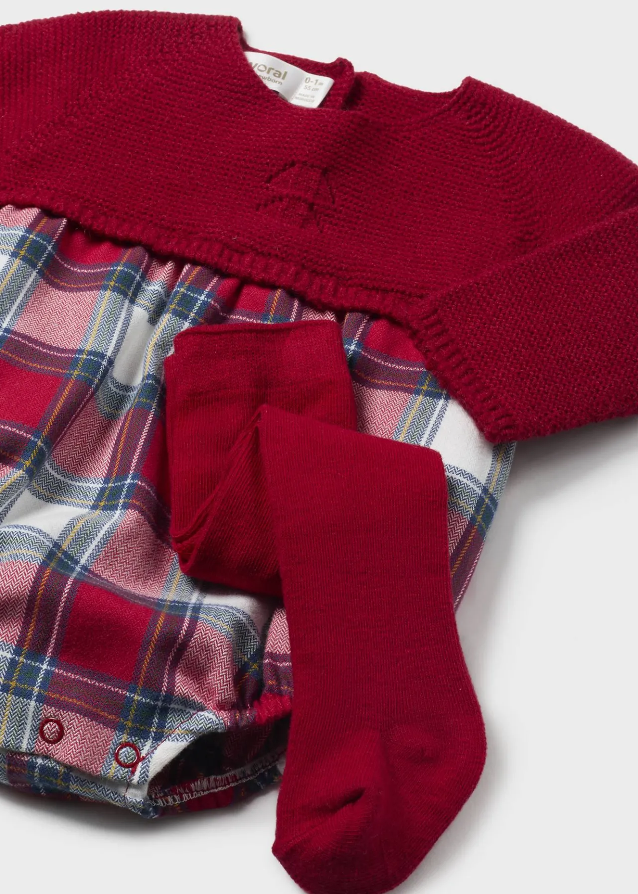 BOY Mayoral Newborn Tartan Romper and Tights Set