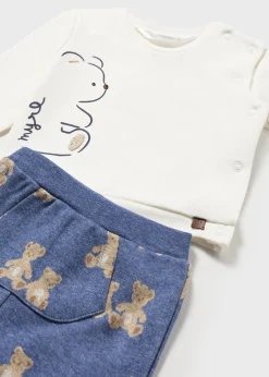 BOY Mayoral Newborn Teddy Print Footed Pant and T-Shirt Set