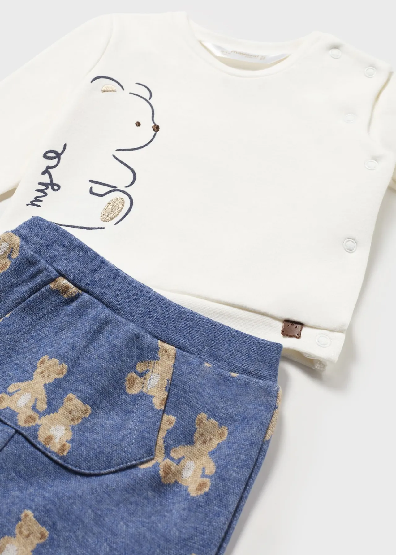 BOY Mayoral Newborn Teddy Print Footed Pant and T-Shirt Set