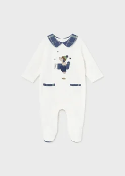 BOY Mayoral Newborn Velour One-Piece with Collar